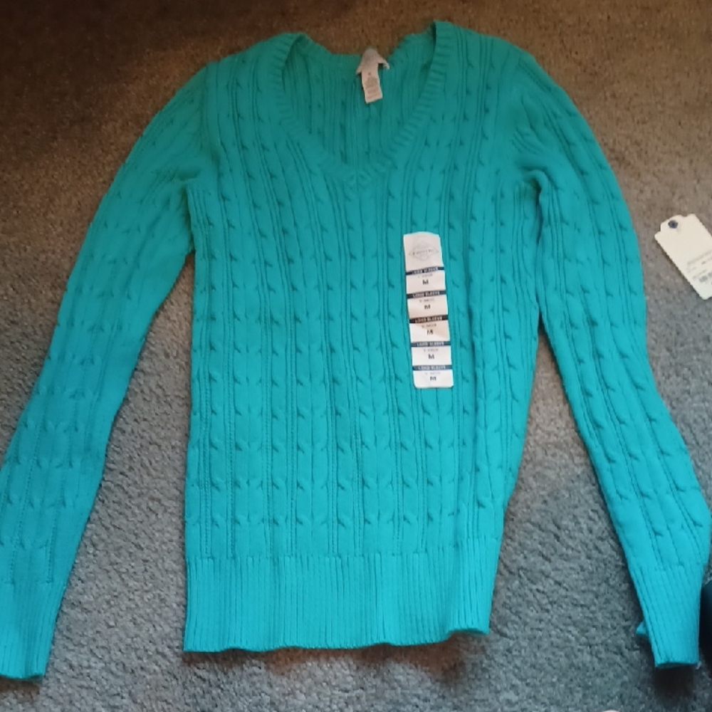 St. John's Bay Blue V-Neck Sweater Cable Knit